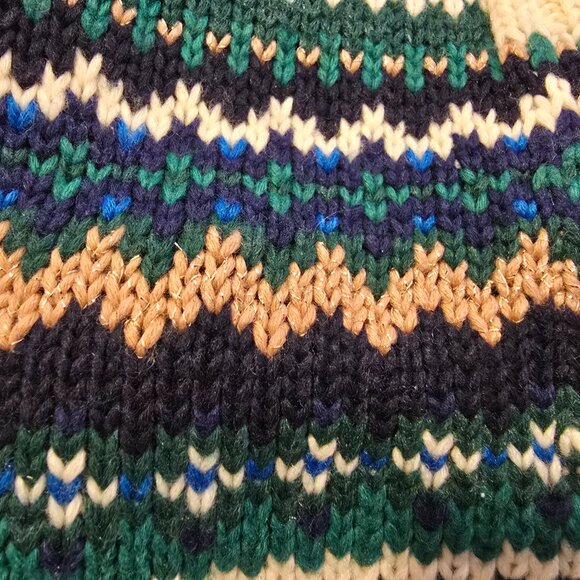 Talbots Plus Cardigan 3X 3XL Sweater Button Down Gold Metallic Green Blue Cream - Picture 3 of 15